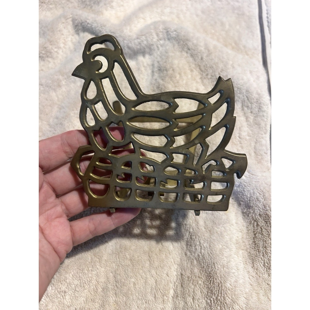 Vintage Brass Hen Chicken Napkin Holder Made in Taiwan Farmhouse Decor